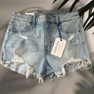 Women's Light Blue Distressed Denim Shorts